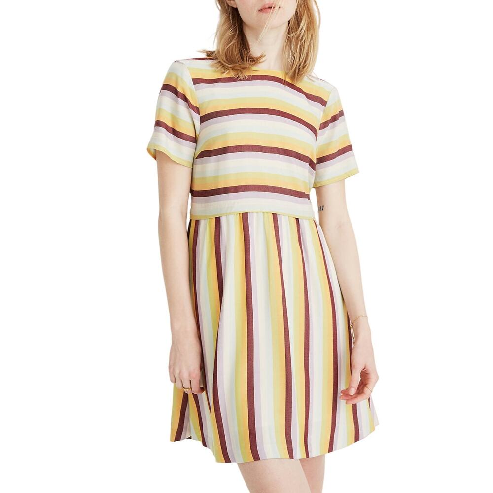 Madewell Women's Multi-Color Striped Scoop-Back Short‎ Sleeve Dress Size 12